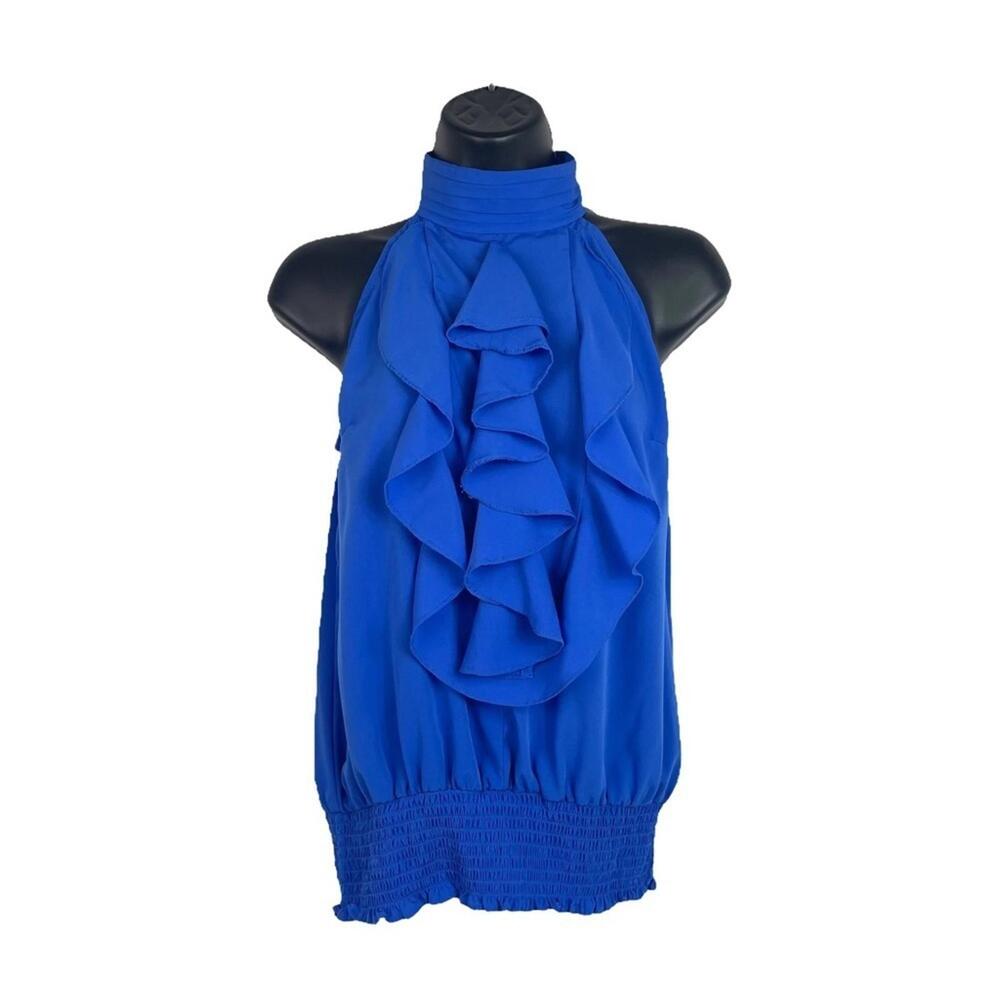 Statement Royal Blue Statement Ruffle High Neck Halter Top Small | Boho Romantic